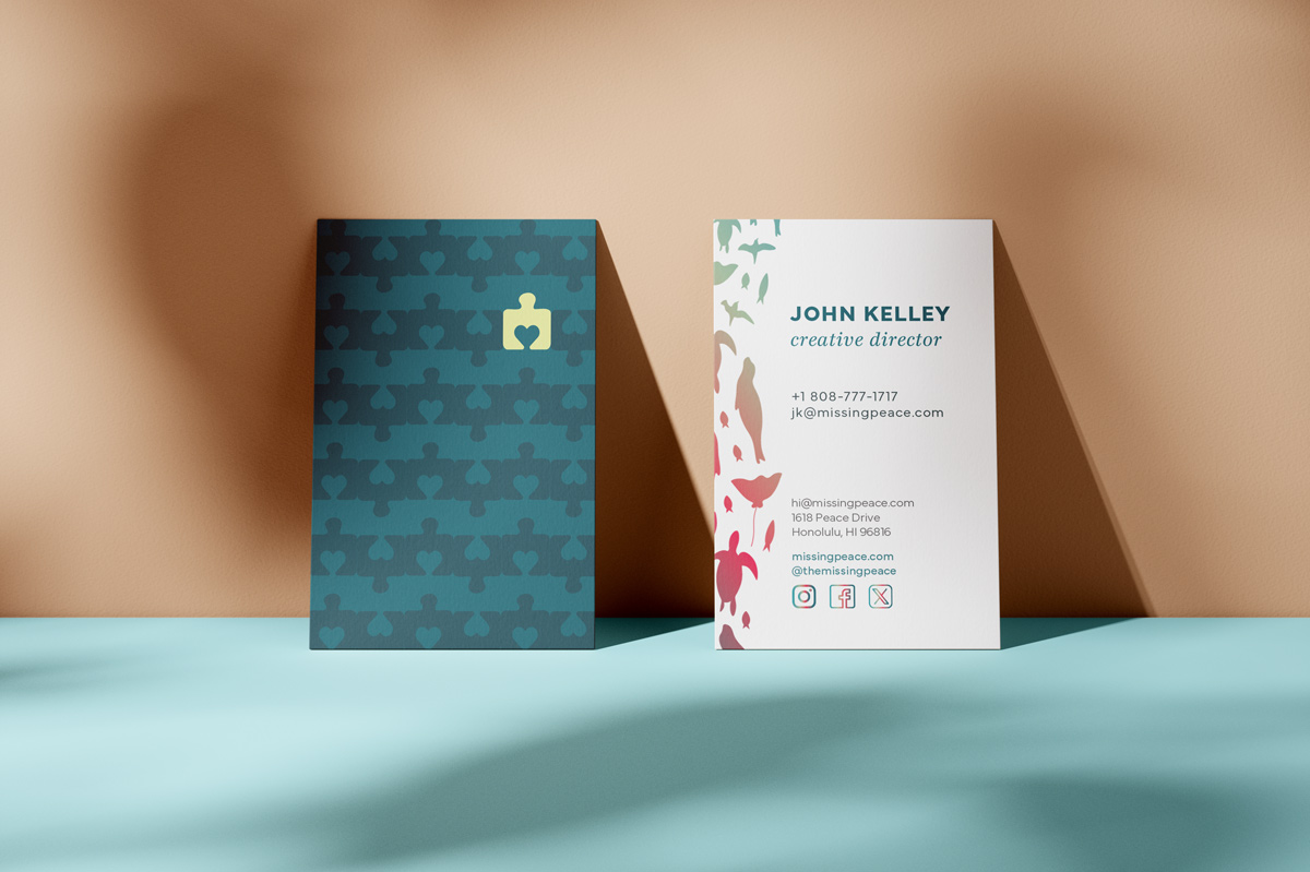 both sides of the missing peace business card