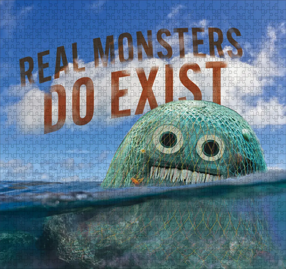 a puzzle design with a net monster and a coral reef