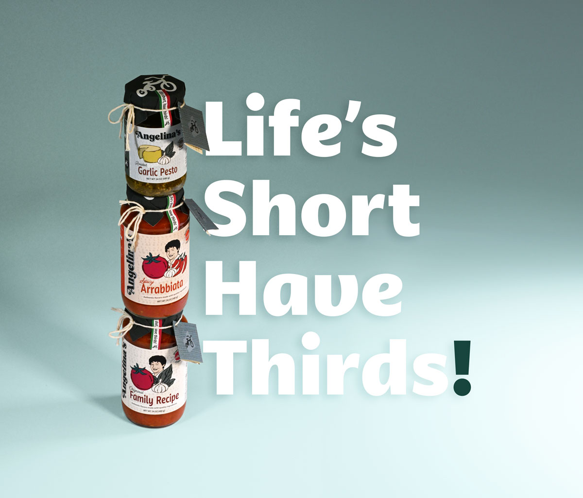 three stacked jars of angelinas sauce
