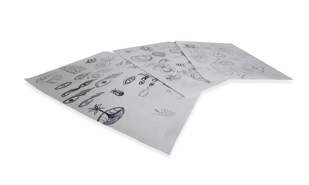three pages of sketches